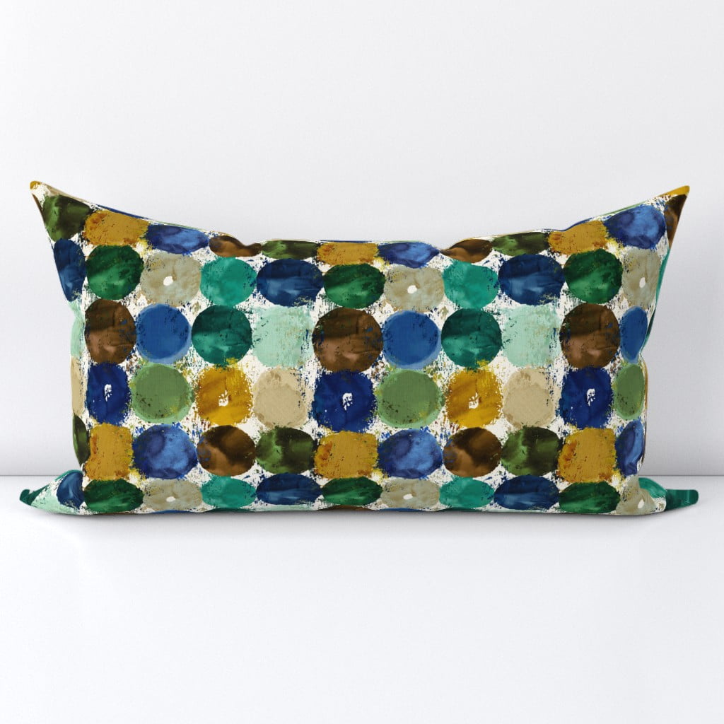 Lumbar Throw Pillow, 14" x 24", Velvet Watercolor Dots Aqua Teal