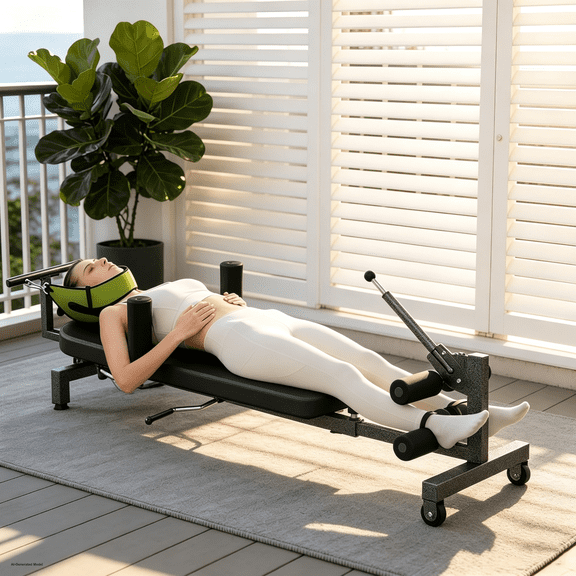 Lumbar Traction Bed, Back Stretcher for Lower Back and Neck Decompression, Portable Inversion Tables Traction Device, Stretch Machine Full Body