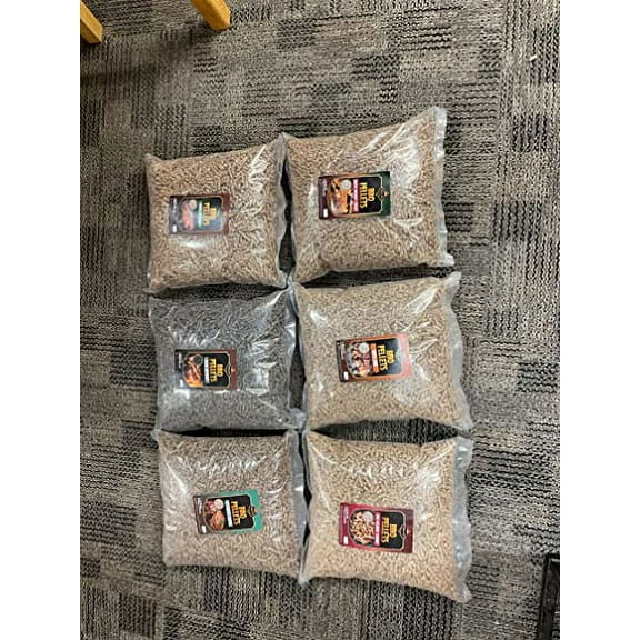 Lumber Jack BBQ 6 x 7 Pound Bag Variety BBQ Pellet Pack - 100 Percent (Hickory, & Oak), Maple-Hickory-Cherry, Oak-Hickory-Cherry, Mesquite Blend and Charblend Hickory