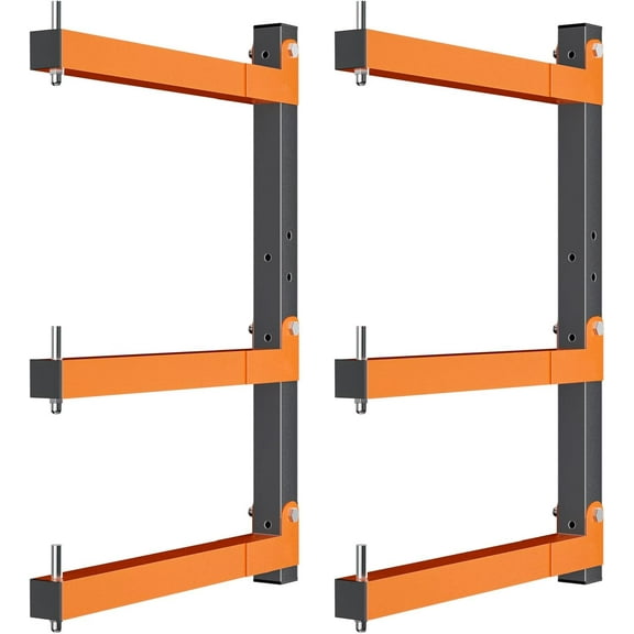 Lumber Rack Heavy Duty Wood Racks Wall Mount Folding Lumber Storage Racks with 3-Level Holds Up 360 LBS Sturdy Folding Garage Wood Organizer Orange Shelving Metal Shelf for Indoor & Outdoor- 2 Pack