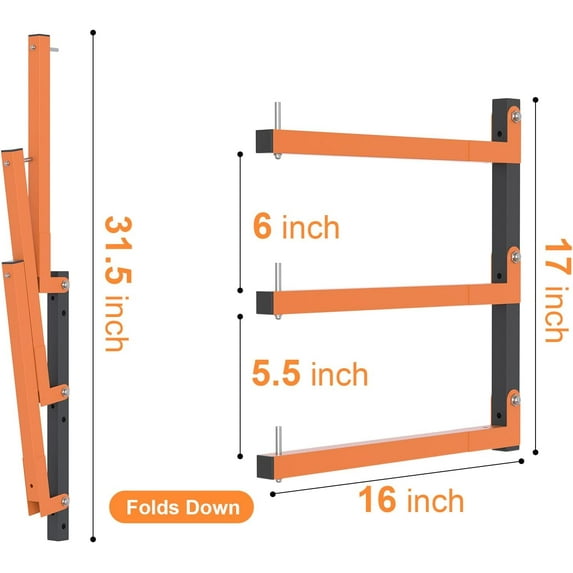 Lumber Rack Wall Mount, Lumber Storage Rack, Heavy Duty Wood Storage Racks with 6-Level System, 720 lb Sturdy Garage Wood Organizer, Orange Lumber Metal Racks for Indoor and Outdoor (4 PACK)