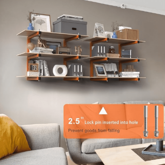 Lumber Rack Wall-Mounted Lumber Storage Rack, Heavy Duty Wood Storage Racks with 6-Level System, 1320 LB Sturdy Garage Wood Organizer, Orange Lumber Metal Racks for Indoor and Outdoor (4 Pack)