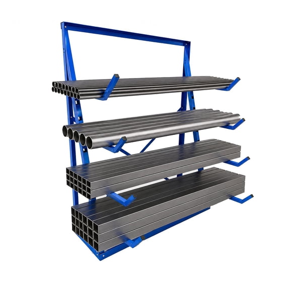 Lumber Storage Rack 64.4x47.6x19.3 Inch, 4-Tier Horizontal Lumber Storage Rack 1200 Lbs Capacity, Adjustable Utility Cantilever Rack Alloy Steel for Garage Workshop.