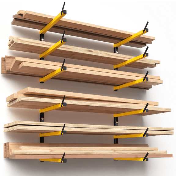 Lumber Storage Rack Folding Wood Storage Racks Wall-Mounted Metal Racks for Storage with 3-Level Heavy Duty Garage Wood Organizer for Woodworking Shop Indoor & Outdoor Use, 4 pairs,Yellow