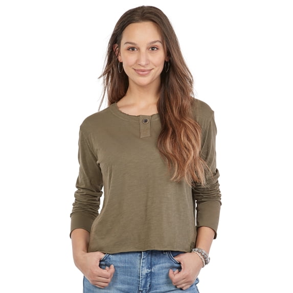 LumberUnion Women's Long-Sleeve 100% Cotton Premium Henley