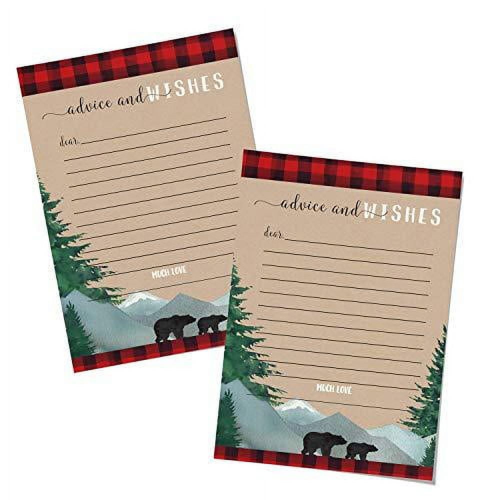 Lumberjack Advice and Wishes Baby Shower Game Pack of 25 Activity Cards for Wishing Well Kids Birthday Time Capsule Rustic Bear Red and Black Theme Design (4x6 Size) Paper Clever Party