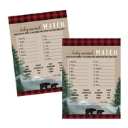 Lumberjack Animal Matching Game Boys Baby Shower 25 Pack Guessing Activity Cards for Kids Groups Adults - Rustic Bear Theme Supply Red and Black - Paper Clever Party