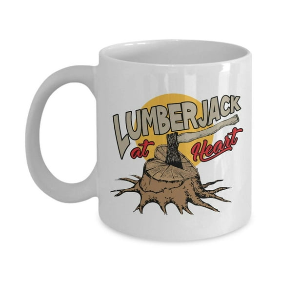 Lumberjack At Heart With Axe & Tree Stump Graphic Art Coffee & Tea Gift Mug, Birthday Party Gifts, Supplies, Favors, Room Decorations, Accessories, Kitchen Items And Ornament For Men Lumberjacks