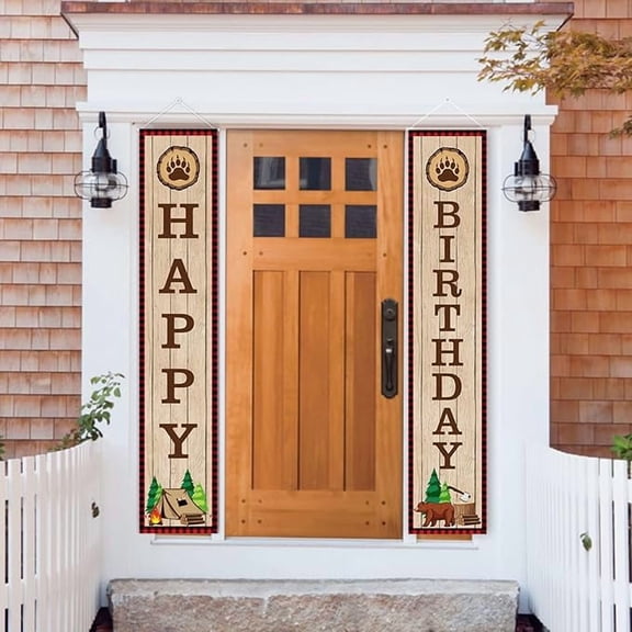 Lumberjack Birthday Party Decorations Banner, Lumberjack Happy Birthday 1st Door Banner Buffalo Plaid Backdrop Decor for Woodland Lumberjack Birthday Baby Shower Supplies