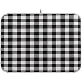 Lumberjack Buffalo Plaid Dish Drying Mat 16 x 18 for Kitchen Counter Decor Black White Fast Absorbent Tableware Dishes Pad Baby Bottle Rack Drainer Mats Heat Resistant Kitchen Accessories