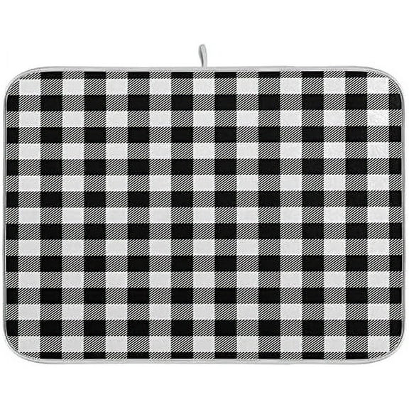 Lumberjack Buffalo Plaid Dish Drying Mat 16 x 18 for Kitchen Counter Decor Black White Fast Absorbent Tableware Dishes Pad Baby Bottle Rack Drainer Mats Heat Resistant Kitchen Accessories