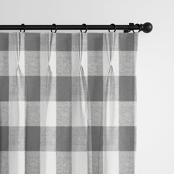 Lumberjack Check Gray/White Pinch Pleat Drapery Panel - Pair 20"x144"