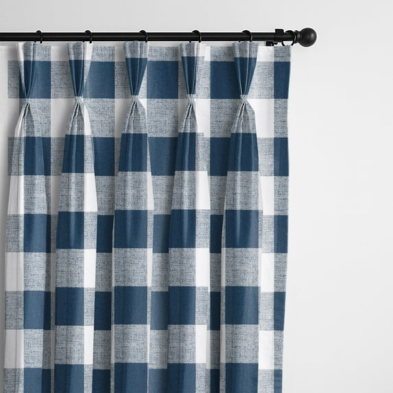 Lumberjack Check Indigo/White Pinch Pleat Drapery Panel - Pair 20"x84"