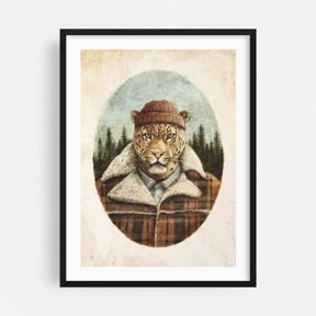 Lumberjack - Drawing Surrealism Humor Winter Forest Rustic Fashion Black Framed Wall Art Print 6 x 8 inches