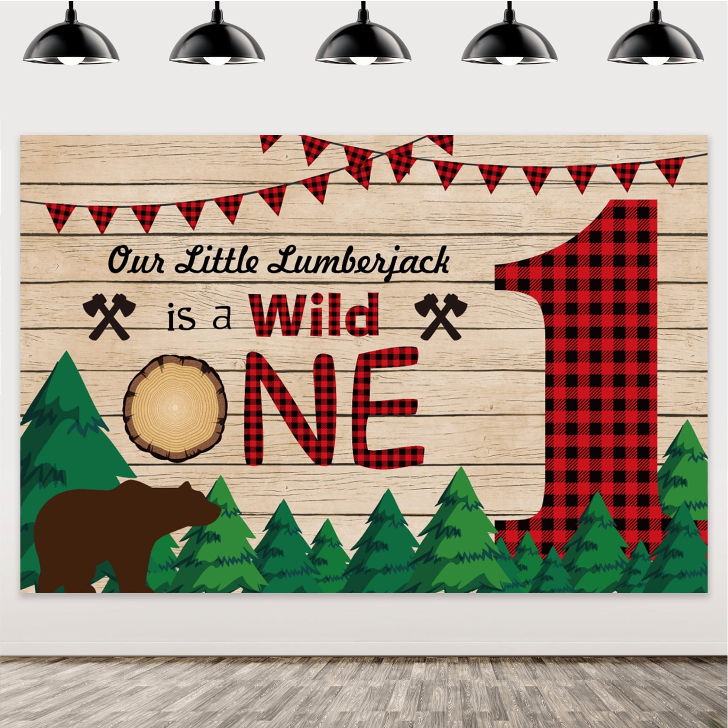 Lumberjack First Birthday Party Decorations, Buffalo Plaid Camping Wild One Backdrop Highchair Banner Bear 1st Birthday Party Supplies