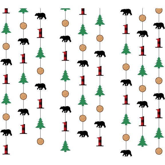 Lumberjack First Birthday Party Decorations, Lumberjack Hanging Dots Boys 1st Birthday Backdrop Tree Wood Slice Bear Hanging Decorations for Boy 1st Birthday Party Camping Party