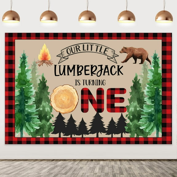 Lumberjack First Birthday Party Decorations, Lumberjack Wild One Birthday Decorations for Boys - Camping Bear Backdrop for Buffalo Plaid 1st Birthday
