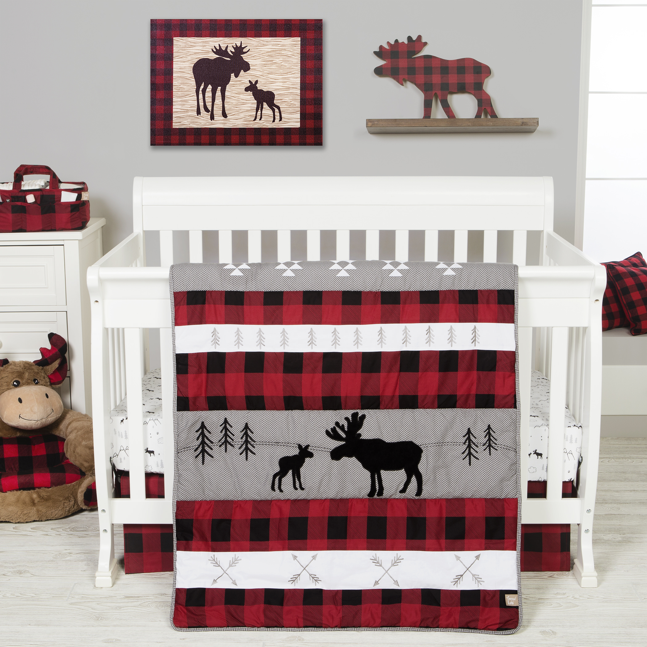 Trend Lab Unisex Lumberjack Moose 3 Piece Crib Bedding Set. Infant, 200 Thread Count - image 1 of 9