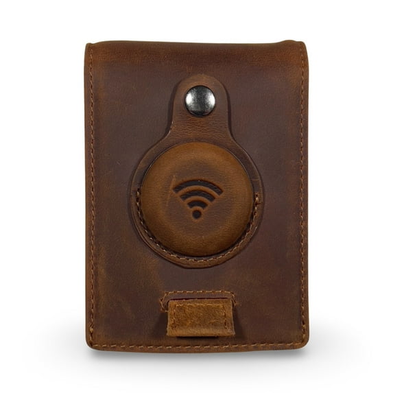 Genuine Leather Airtag Wallet | Credit Card Bifold Wallet for Apple Air Tag GPS | Minimalist RFID Blocking Slim Wallet | Multifunctional with Money Clip - Gift Box… (Brown)