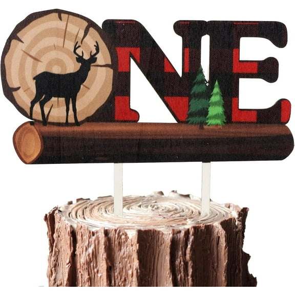 Lumberjack Wooden Cake Topper, 1st Birthday Lumberjack Theme Cake Decorations One Party Decor Supplies Favors