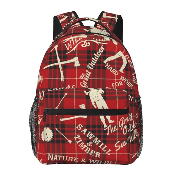 Lumberjack Woodsman North Backpack Casual College Bag Zipper Laptop Daypack Hiking Rucksack Travel