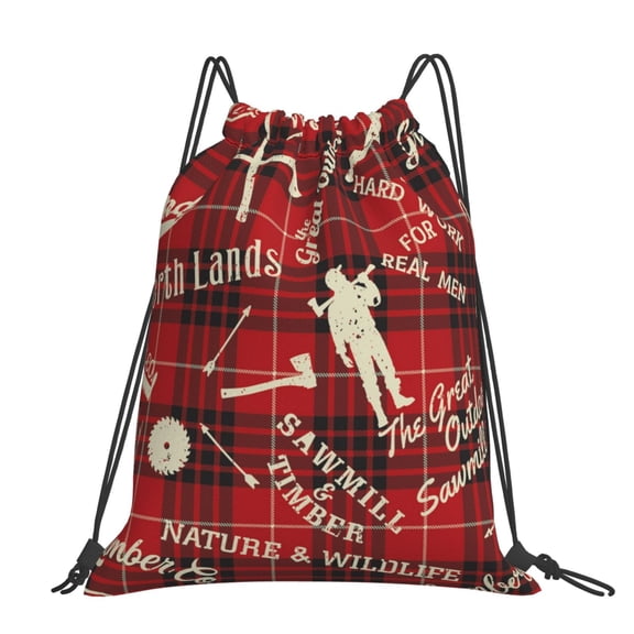 Lumberjack Woodsman North Large Drawstring Backpack Casual Cinch Sack Bag Backpack for Sports Hiking Travel Gym