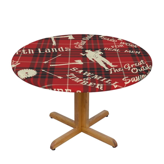 Lumberjack Woodsman North Round Fitted Tablecloth Elastic Edged Table Cloth Waterproof Table Cover 48in