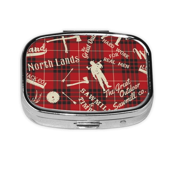 Lumberjack Woodsman North Square Pill Box 2 Compartment Pill Case Medicine Organizer Decorative Gift for Purse Pocket