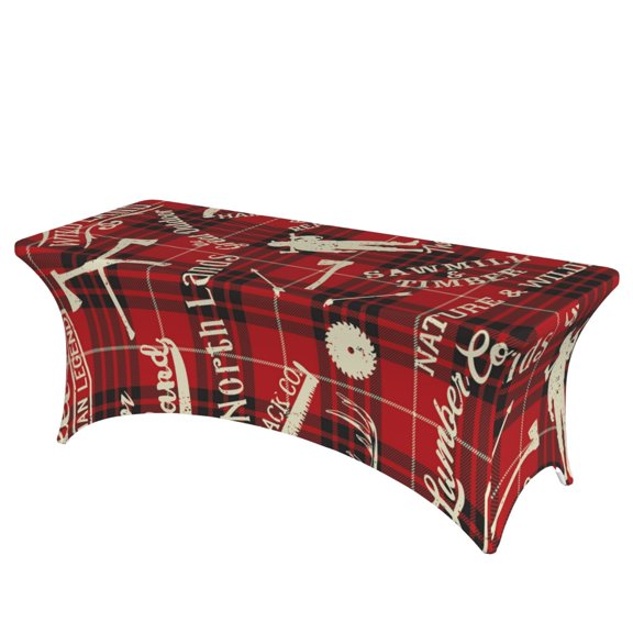 Lumberjack Woodsman North Stretch Rectangular Table Cover 6FT Elastic Fitted Tablecloth for Parties, Weddings, Banquets