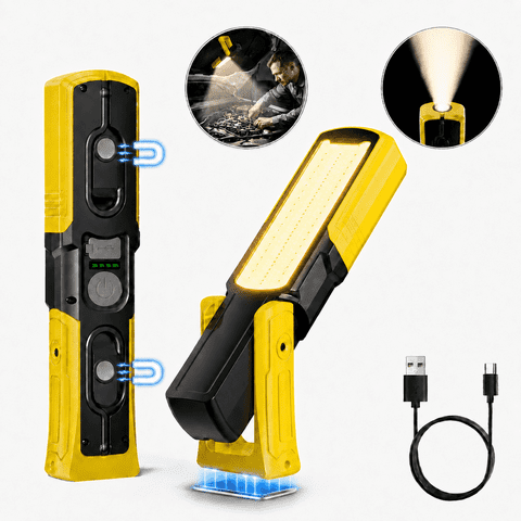 Lumdark Magnetic Work Light, 6000mAh Rechargeable Work Light, Magnetic Flashlight with 5 Modes, 180 Rotating Base, Side Magnet & Hook for Car Repair, Garage and Camping