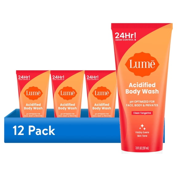 (12 pack) Lume Acidified Feminine Wash & Body Wash, Sensitive Skin, Clean Tangerine, 7 fl oz