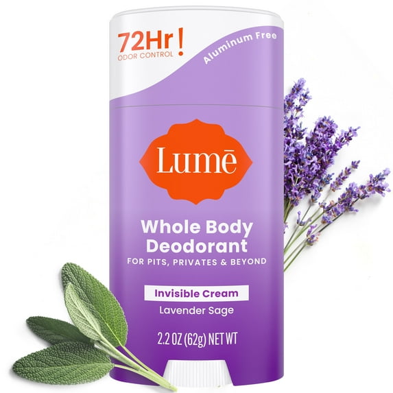 Lume Whole Body Women’s Deodorant - Invisible Cream Stick - Aluminum Free - Lavender Sage - 2.2oz