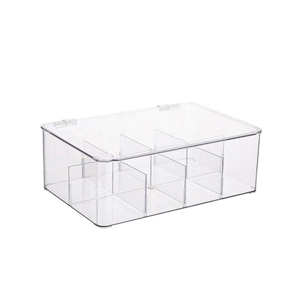 Lume Wear Clear Refrigerator Storage Bins with Removable Dividers a Stackable Organizer for Pantry Cabinets and Kitchen Countertops. Adjustable Partitions for Snacks Spices and Small Packets