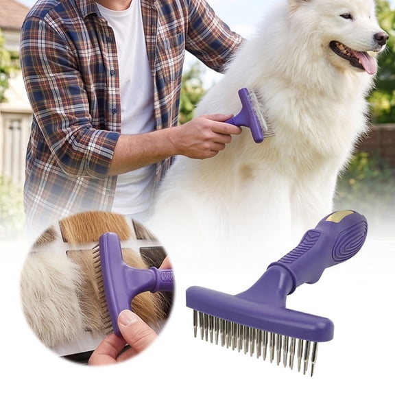 Lume Wear Double-Sided Undercoat Rake for Dogs and Cats, Stainless Steel Dematting Comb Deshedding Tool Effectively Removes Loose , Mats and Tangles, Reduces Shedding for Long & Short Haired Pets