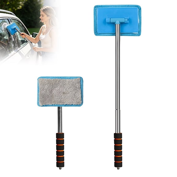 Lume Wear Extendable Windshield Cleaning Tool with Soft Washable Sponge Head and Telescoping Handle for Car Windshield and Home Window Care. A Reusable Microfiber Pad Wiper