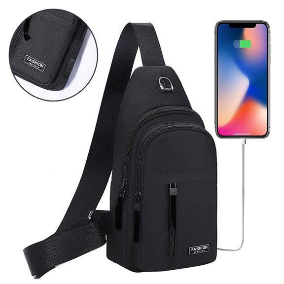 Lume Wear Men‘s Multipurpose Messenger Chest Bag with USB Charging Port and Headphone Hole a Lightweight Hiking Backpack. A Waterproof Sling Shoulder Bag for Travel Work and Outdoor Sports