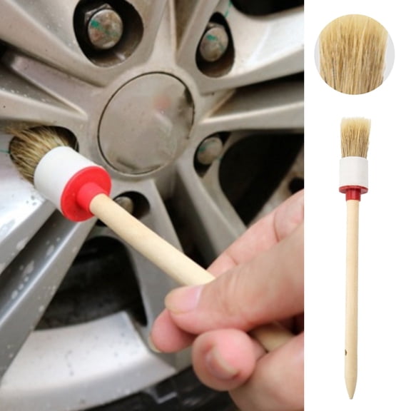 Lume Wear Natural Boar Hair Car Wash Brush a Detail Brush with Birch Wood Handle for Automotive Interior and Exterior. A Soft Paint Brush for Wheels Air Vents and Engine Bay