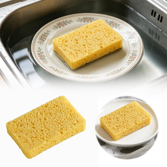 Lume Wear Non Scratch Natural Cellulose Sponge for Kitchen Dishes Pots and Pans. A Compostable Heavy Duty Scrub Sponge for Household Cleaning