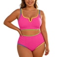 thumbnail image 1 of Lume Wear Women Plus Size High Waisted Bikini Ribbed Two Piece Swimsuit Tummy Control Bathing Suit V-neck 2026 Swimwear L&Hot Pink#02, 1 of 3