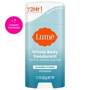 Lume Whole Body Women s Deodorant - Invisible Cream Stick - Aluminum Free - Unscented - 2.2oz