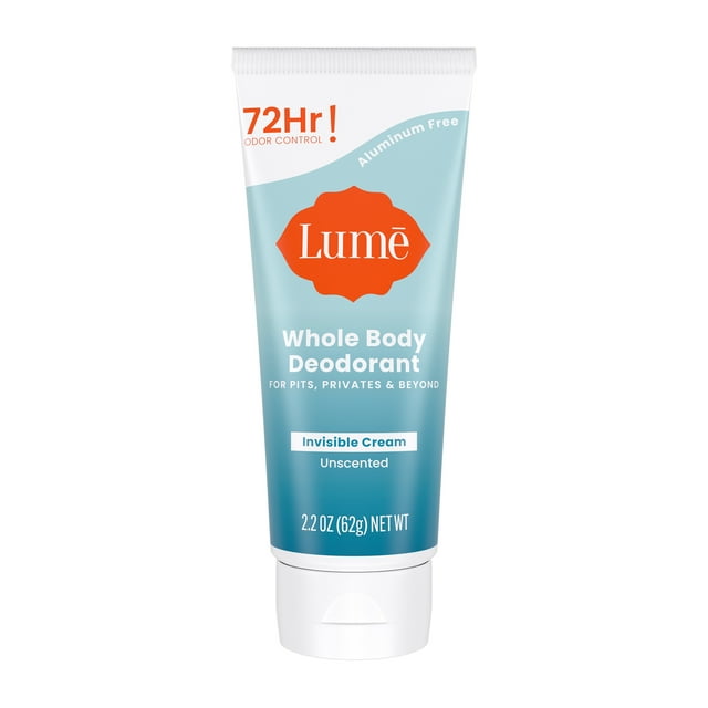 Lume Whole Body Deodorant Invisible Cream Unscented 2.2oz Tube