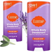 Lume Whole Body Deodorant Solid Stick - 72 Hour Odor Control - Aluminum Free, Baking Soda Free and Skin Safe - Lavender Sage, 2.6oz 2 Pack