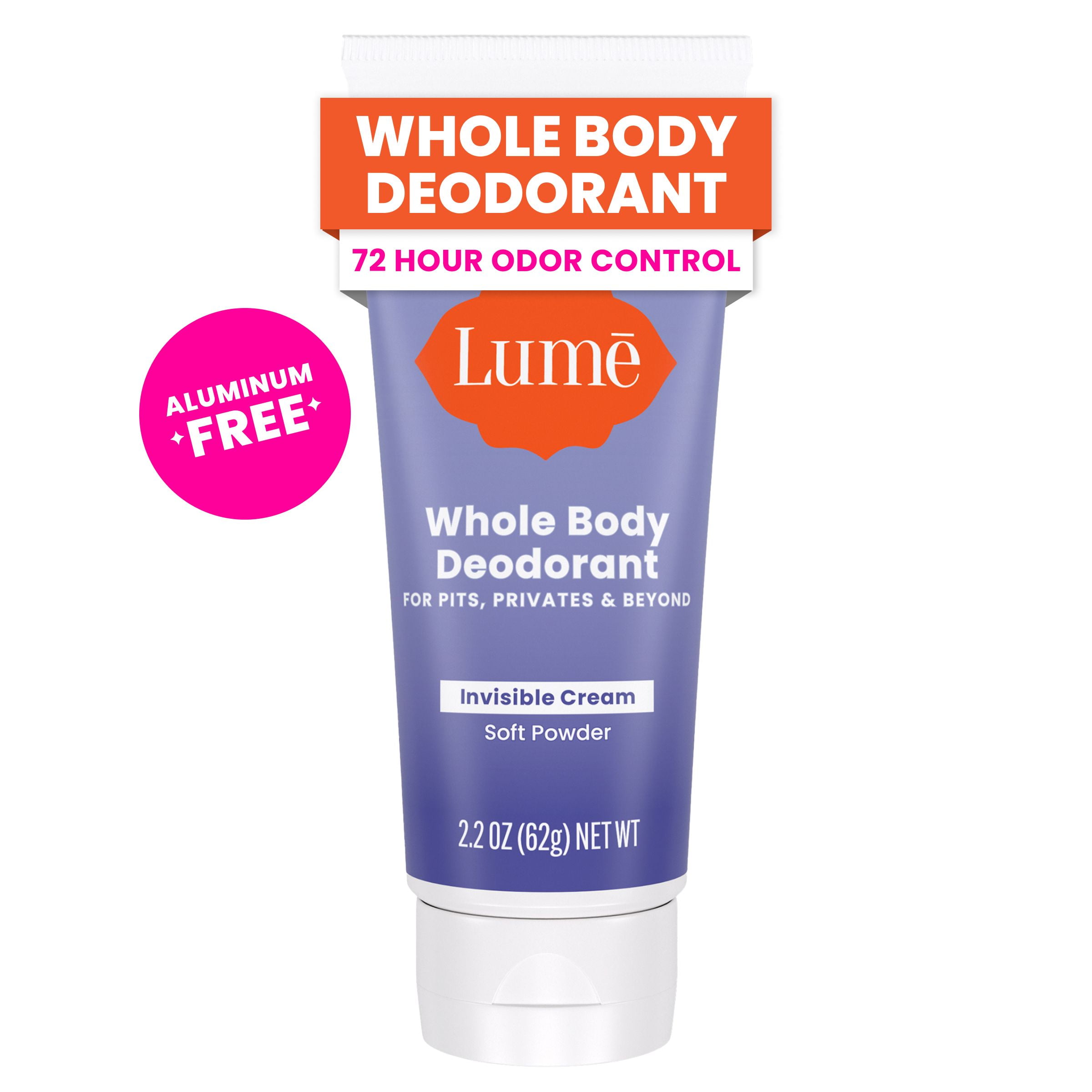 Lume Whole Body Womens Deodorant - Invisible Cream - Aluminum Free - Soft Powder - 2.2oz Tube