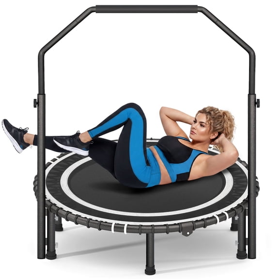 Lumeavetra Foldable Fitness Trampoline for Adults, Bungee Rebounder with Adjustable Foam Bar Handle, Non-Slip Support Legs, Quiet Sturdy Frame, 450 lbs Max Load