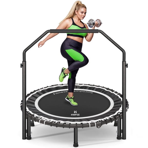 Lumeavetra Foldable Fitness Trampoline for Adults, Bungee Rebounder with Adjustable Foam Bar Handle, Non-Slip Support Legs, Quiet Sturdy Frame, 450 lbs Max Load