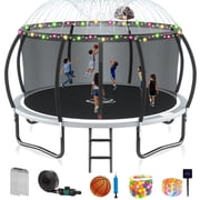 Lumeavetra Outdoor Trampoline for Kids & Adults with Anti-Rust Coating, Safety Enclosure Net, Basketball Hoop, Sprinkler & Ladder, Heavy-Duty Trampolne, Ideal Gift for Boys & Girls Birthday