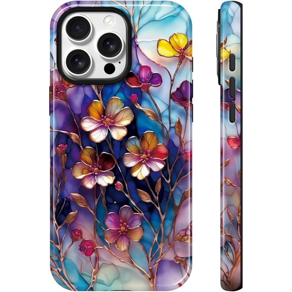 Lumen for iPhone 16 Pro Case, Compatible with Magsafe, Hard Shell Cover with Camera Protection for Women Girls - Colorful Wildflower Stained Glass Blue Purple Gold Floral Meadow Joyful Spring