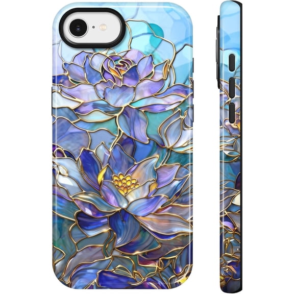 Lumen for iPhone 16e & iphone 17e Case, Compatible with Magsafe, Hard Shell Cover with Camera Protection for Women Girls - Purple Lotus Stained Glass Blue Jewel Gold Mystical Water Lily Zen Aesthetic