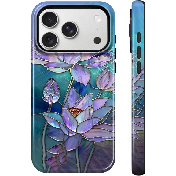 Lumen for iPhone 17 Pro Case, Compatible with Magsafe, Hard Shell Cover with Camera Protection for Women Girls - Purple Lotus Stained Glass Gold Graceful Gift Mystical Water Lily Gift Zen Aesthetic
