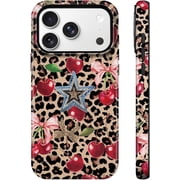 Lumen for iPhone 17 Pro Case, Compatible with Magsafe, Hard Shell Cover with Camera Protection for Women Girls - Vintage Leopard Print Cherry Bow Coquette Pink Glitter Stars Y2K Aesthetic